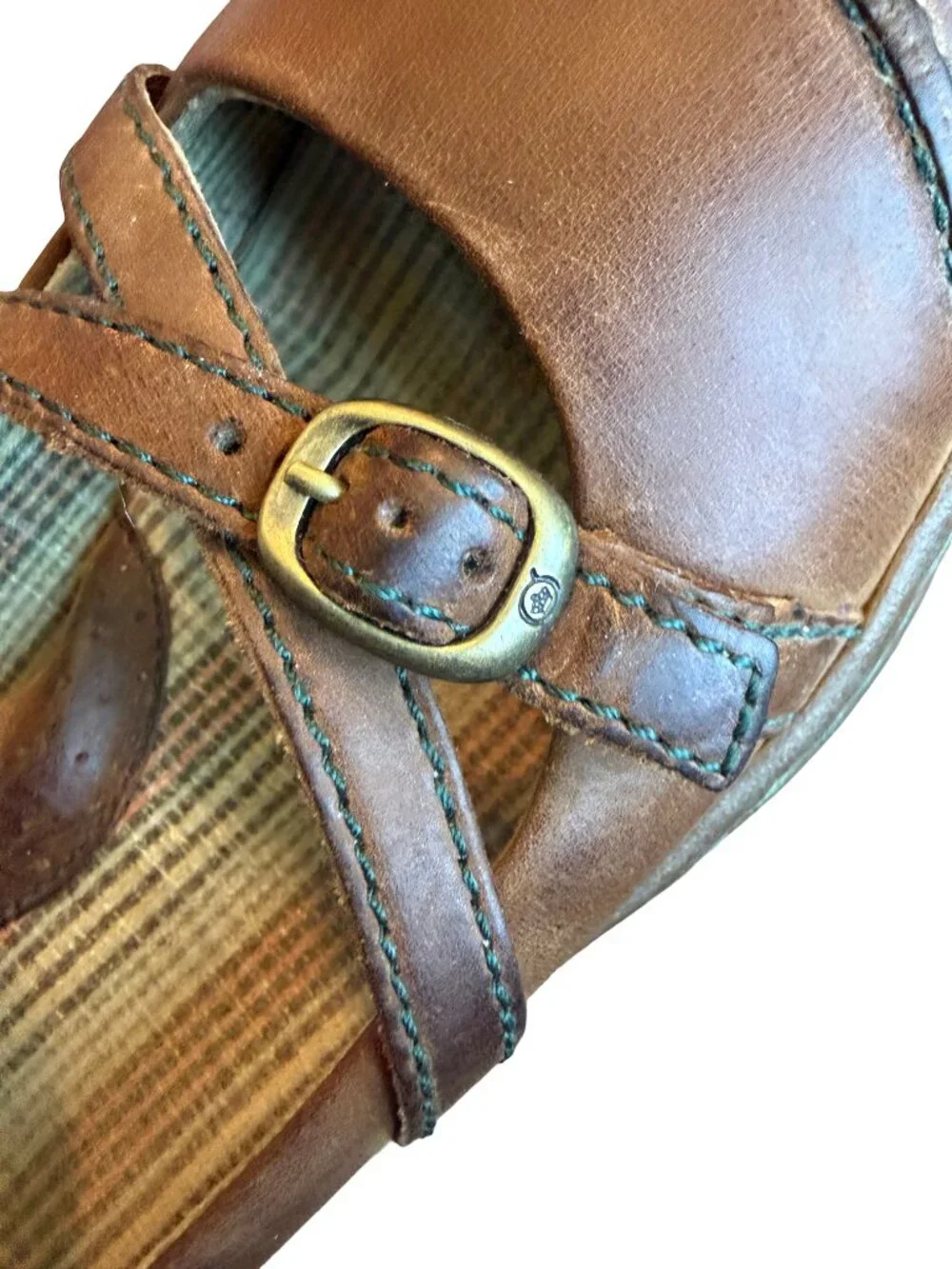 Born Brown Leather Mary Jane Flats Crisscross Strap Buckle Work Size 7.5 Women's